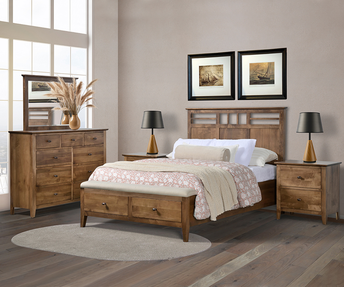 Otto Panel Bed With Black Inserts, Footboard Storage & Bench - Image 4