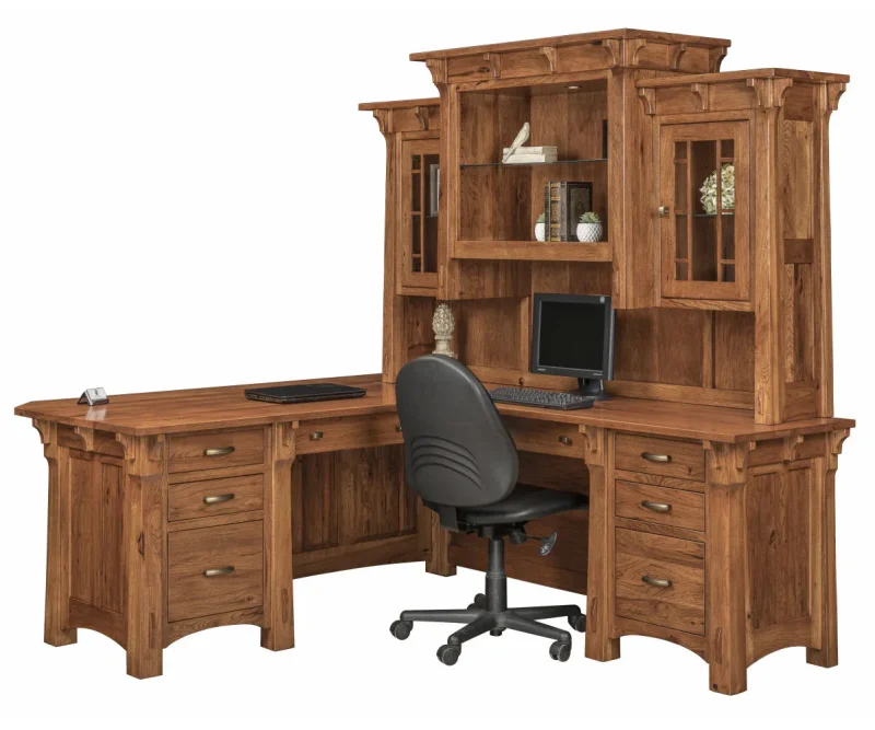 Manitoba Corner And Return Desk With Hutch - 79"W